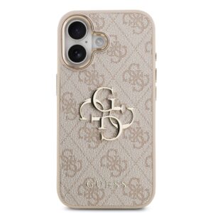 Guess PU Leather 4G Metal Logo Gold Frame dėklas skirtas Apple iPhone 17 rožinės spalvos - Image 2