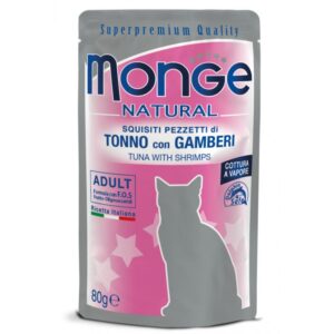Monge Natural kons. pašaras suaugusioms katėms tuno kąsneliai su krevetėmis želėje 80g - Image 2