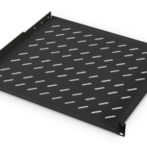 Digitus | 1U Fixed Shelf for Racks | DN-19 TRAY-1-400-SW | The shelves for fixed mounting can be installed easy on the two front 483 mm (19“) profile rails of your 483 mm (19“) network- or server cabinet. Due to their stable, perforated steel sheet with a high load capacity, they are the optimal surface for components which are not 483 mm (19”) suitable | Black