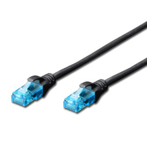CAT 5e U-UTP | Patch cord | PVC AWG 26/7 | Boots with kink protection, strain relief and latch protection | Black | 1 m | Modular RJ45 (8/8) plug