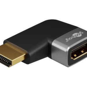 Goobay 72010 HDMI Angled Adapter 90° Horizontal, 8K at 60 Hz, Gold-Plated, Black/Silver