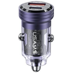 USAMS automobilinis įkroviklis C35 USB+USB-C 45W FAST CHARGE violetinės spalvos CC175CC02 (US-CC175)