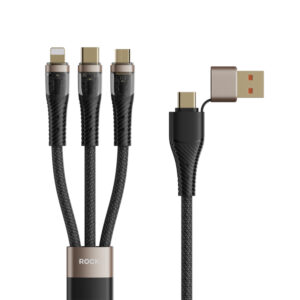 Rock Cable G20 Transparency Series braided 5in1 - USB, Type C to Type C, Lightning, Micro USB - PD 100W 5A 1,5 metres juodos spalvos