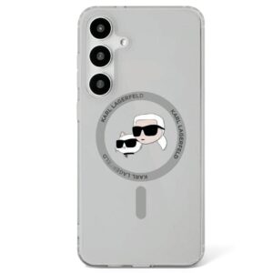 Original Pouch KARL LAGERFELD Button Karl&Choupette Heads Printed Logo Magsafe skirtas Samsung Galaxy S25 Plus juodos spalvos