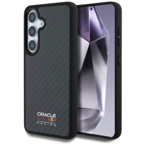 Original dėklas RED BULL Real Carbon Fiber Shiny Logo MagSafe skirtas Samsung Galaxy S25 juodos spalvos