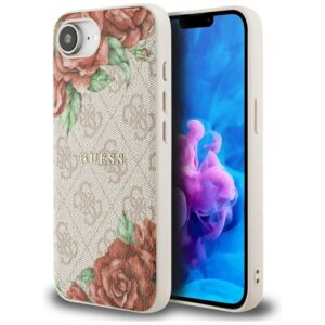 Original dėklas GUESS 4G Flowers Print MagSafe skirtas Apple iPhone 17e/16e pink