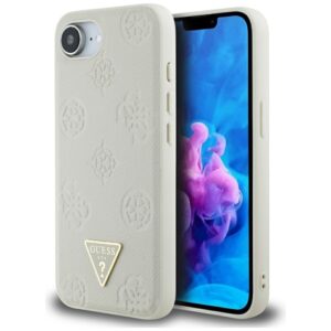 Original dėklas GUESS Grained Hot Stamp Peony Triangle Logo MagSafe skirtas Apple iPhone 17e/16e beige