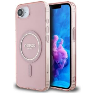 Original dėklas GUESS IML Glitter Circle MagSafe skirtas Apple iPhone 17e/16e pink