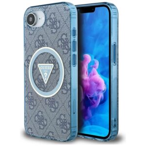 Original dėklas GUESS IML Metal Glitter 4G Circle Triangle MagSafe skirtas Apple iPhone 17e/16e blue