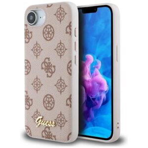 Original dėklas GUESS Peony Script Logo MagSafe skirtas Apple iPhone 17e/16e rudos spalvos