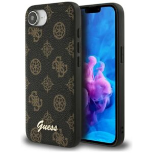 Original dėklas GUESS Peony Script Logo MagSafe skirtas Apple iPhone 17e/16e juodos spalvos