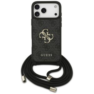 Original dėklas GUESS 4G Big Logo Cord Stap Crossbody skirtas Apple iPhone 17 Pro Max juodos spalvos