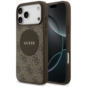 Original dėklas GUESS 4G Circle Classic Logo MagSafe skirtas Apple iPhone 17 Pro Max rudos spalvos