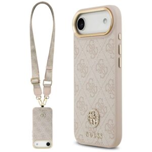Original dėklas GUESS 4G Strass Logo & Big Strap Metal Buttons MagSafe skirtas Apple iPhone 17 Air pink