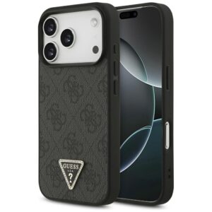 Original dėklas GUESS Leather 4G Triangle Strass MagSafe skirtas Apple iPhone 17 Pro juodos spalvos