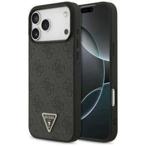 Original dėklas GUESS Leather 4G Triangle Strass MagSafe skirtas Apple iPhone 17 Pro Max juodos spalvos