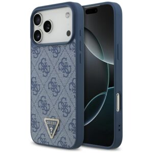 Original dėklas GUESS Leather 4G Triangle Strass MagSafe skirtas Apple iPhone 17 Pro Max blue