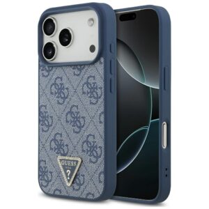 Original dėklas GUESS Leather 4G Triangle Strass MagSafe skirtas Apple iPhone 17 Pro blue