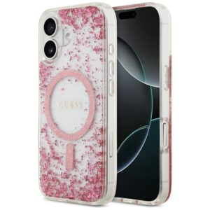 Original dėklas GUESS Resin Bottom Glitter MagSafe skirtas Apple iPhone 17 pink