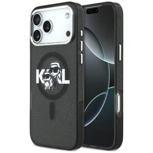 Original Pouch KARL LAGERFELD IML Glitter Karl & Choupette Sketch Logo Magsafe skirtas Apple iPhone 17 Pro Max juodos spalvos