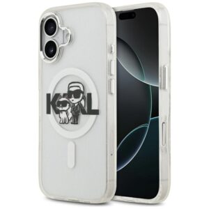 Original Pouch KARL LAGERFELD IML Glitter Karl & Choupette Sketch Logo Magsafe skirtas Apple iPhone 17 skaidrus