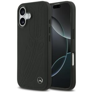 Original dėklas MERCEDES Leather Large Laurel Leave MagSafe skirtas Apple iPhone 17 juodos spalvos