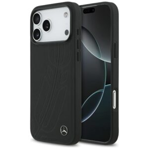 Original dėklas MERCEDES Leather Large Laurel Leave MagSafe skirtas Apple iPhone 17 Pro Max juodos spalvos