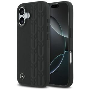 Original dėklas MERCEDES Leather Laurel Leaves MagSafe skirtas Apple iPhone 17 juodos spalvos