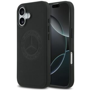 Original dėklas MERCEDES Leather Vintage Logo MagSafe skirtas Apple iPhone 17 juodos spalvos