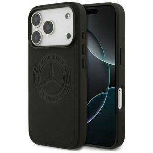 Original dėklas MERCEDES Leather Vintage Logo MagSafe skirtas Apple iPhone 17 Pro juodos spalvos