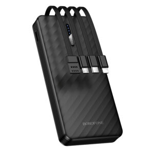 Borofone Power Bank 10000mAh BJ84 Smooth - USB - with USB, Type C, Lightning and Micro USB cables juodos spalvos