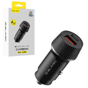 Blavec Car charger BS-03B Carbon - USB + Typ C -  QC 3.0 18W PD 30W (CCBS03BC-UCB) juodos spalvos