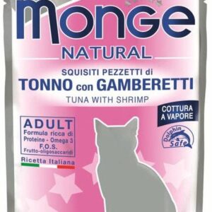 Monge Natural kons. pašaras suaugusioms katėms tuno kąsneliai su krevetėmis želėje 80g
