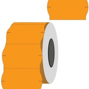 Kainų etiketės 26x16mm, banguotos, 1000vnt, oranžinės spalvos