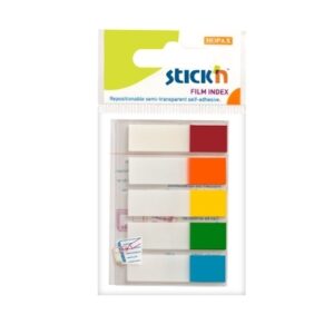 Plastikiniai žymekliai Stick´N 21346, 45x12mm, 5 neoninės spalvos, 5x25 vnt., blisteryje
