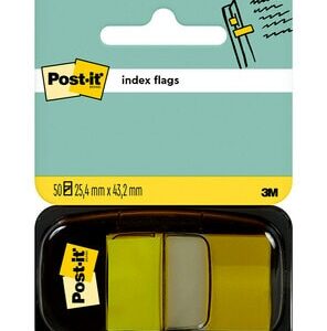 Plastikiniai žymekliai Post-it, 25x43mm, 50vnt., geltonos spalvos