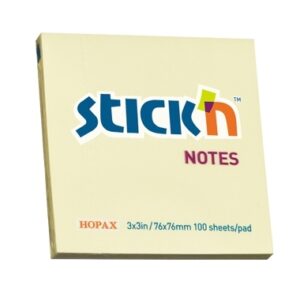 Lipnūs lapeliai Stick´N 21007, 76x76mm, 100 lapelių, geltonos spalvos