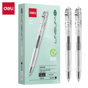 Gelinis rašiklis Deli Lineum Gel 0,5 mm greitai džiūstantis, juodos spalvos