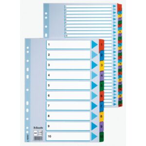 Skiriamieji lapai Esselte MYLAR, A4, kartoniniai 1-10 skaičiai PP, įvairių spalvų - Image 3