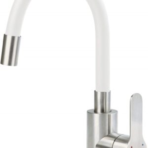 Washbasin mixer with curved spout