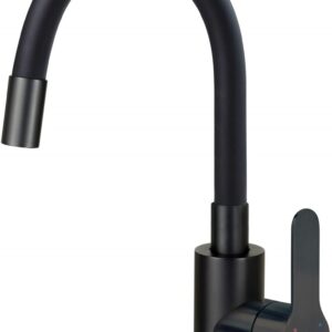 Washbasin mixer with curved spout