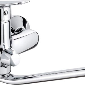 Wall-mounted washbasin mixer with extended spout - hose connection