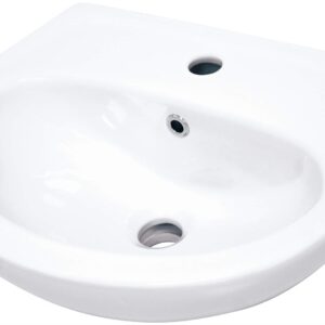 Wall-mounted ceramic washbasin with space for a tap