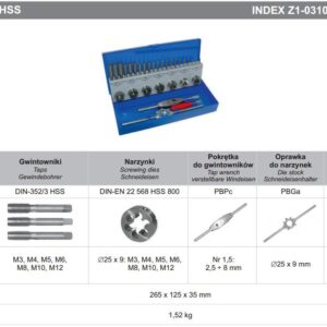 FANAR TAPS + DIES SET 31 pcs. M3-M12 CZB-31 HSS