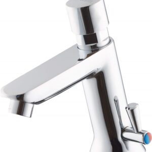 Timed washbasin mixer with temperature control - without closing the drain