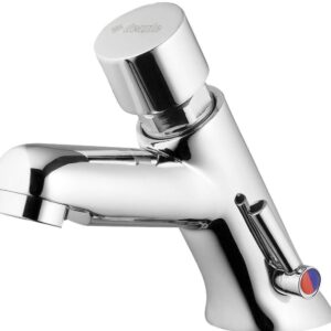 Timed washbasin mixer with temperature control