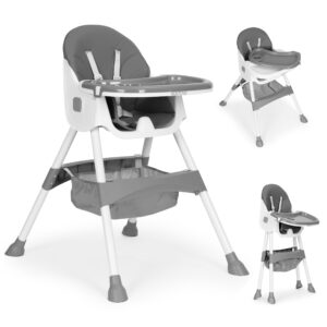 Vaikiška maitinimo kėdutė su padėklu ir krepšiu, 5 taškų saugos diržai, pilka, ECOTOYS