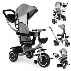 2-in-1 tricycle stroller, swivel seat, foldable canopy, gray, ECOTOYS