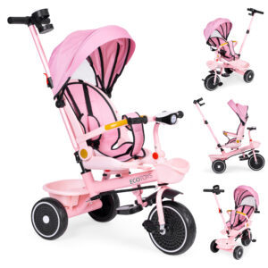 2-in-1 tricycle stroller, swivel seat, foldable canopy, pink, ECOTOYS