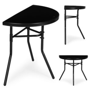 Semi-Circular Glass Coffee Table for Balcony, Terrace or Patio – Black, MultiGarden